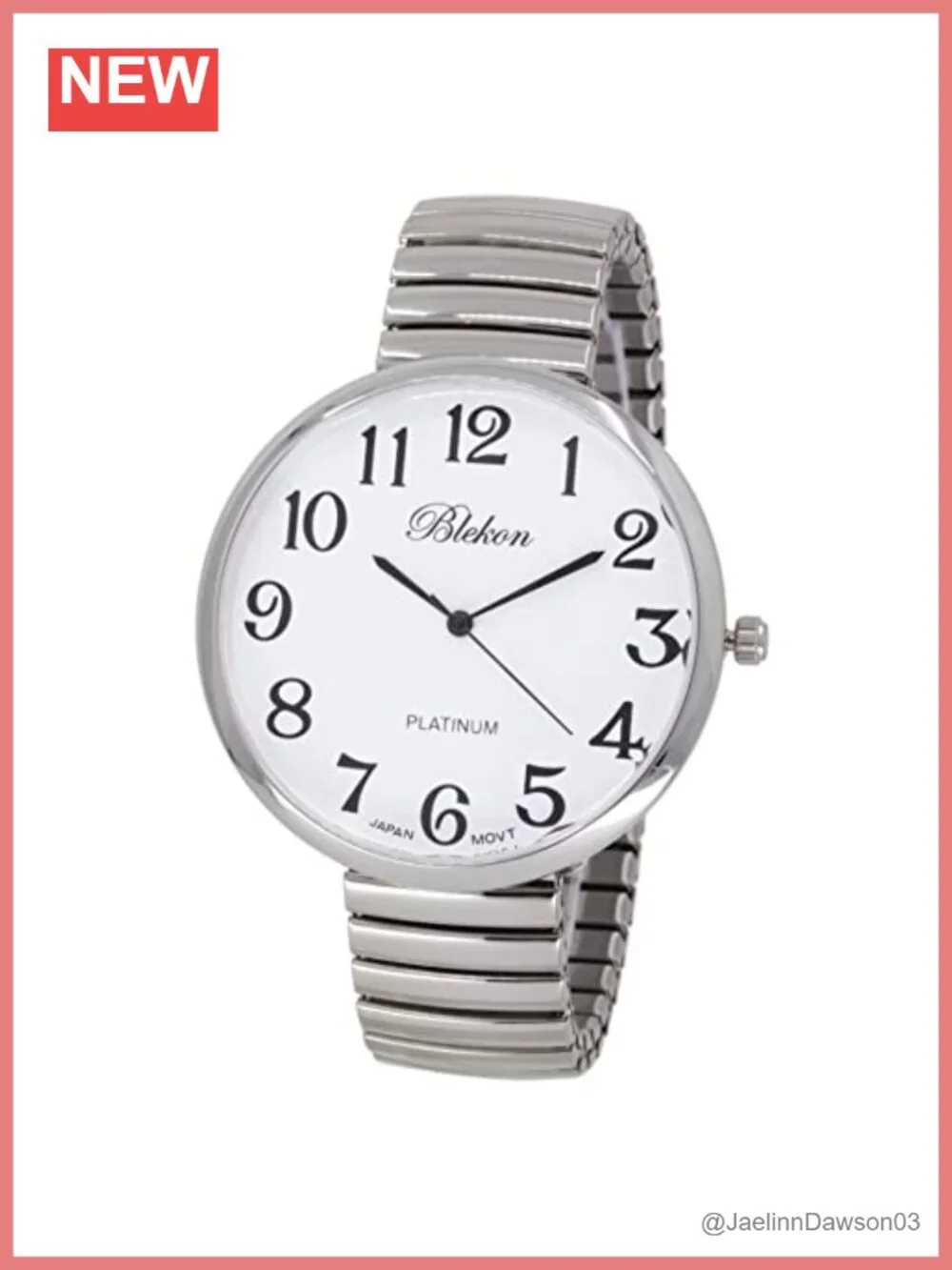 Extra Large Silver Watch for Women, Stretch Band, White Dial, Japanese Quartz